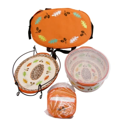 Temptations Old World Fall Harvest Acorn Leaves 7 pc Set w/ Carrying Case - EUC - Image 1 of 4