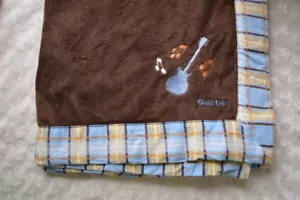 Trend Lab Guitar Baby Blanket Brown Blue Orange Plaid Trim Music Notes Security - Picture 1 of 7