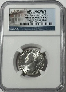 2020 W NGC MS65 Mint Error Weir Farms Quarter 25c Obverse Struck Thru - Picture 1 of 3