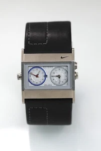 Nike Herrenuhr WA0054 Edelstahl Schwarz Leder 100m Dual Datum Weiß Quarz - Bild 1 von 7