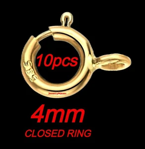 (10) PAQUETE DE DIEZ A GRANEL PEQUEÑO 4 mm Oro Sólido Amarillo 14k Cierre Anillo Salto CERRADO - Imagen 1 de 3