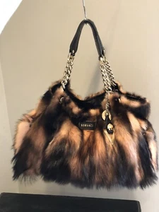 VERSACE MEDUSA Fox Fur HOBO BLINGY Gold Hardware Rodeo Drive Beverly Hills RARE - Picture 1 of 12