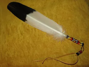 Feder Perlen Schmuck Indianer hergestellt handbemalt Saatperlen Messing Ende - Bild 1 von 8