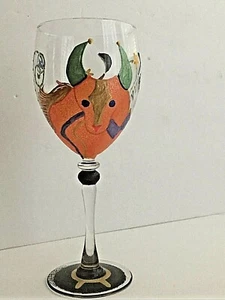 Bicchiere vino segno zodiacale Toro astrologia oroscopo toro disegno dipinto a mano 8"T - Foto 1 di 8