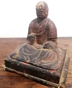 Japanische Shingon Shu Kukai Kobo Daishi Priester Holz Buddha Statue □4,3×3,1 Zoll FS - Bild 1 von 3