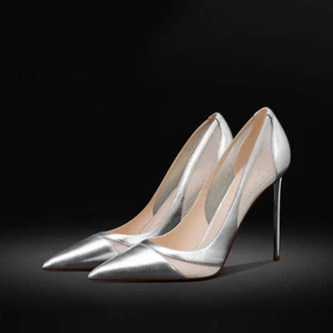 Womens 32-45 New Mesh Silver High Heels Pointed Toes Shallow Mouth Fashion Shoes - Picture 1 of 32