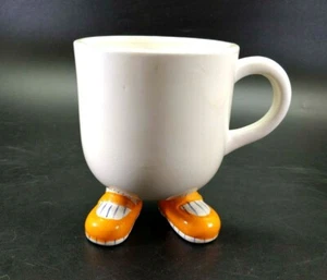 OOK VTG Fitz & Floyd Footed Mug w Feet Orange Shoes Blue Stripes Hand Painted - Picture 1 of 12