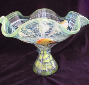 Compota con volantes de vidrio artístico estilo Murano único colores vibrantes sin firmar - Imagen 1 de 9