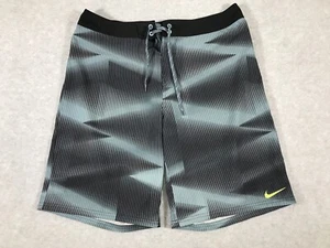 Nike Vapor Board Shorts Mens 36 Black and Gray Geometric 10.5 Inseam Drawstring - Picture 1 of 14