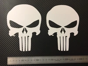 (X2) Punisher Schädel Aufkleber Auto Fahrrad Van Stoßstange Aufkleber 165x120mm mattweiß - Bild 1 von 6