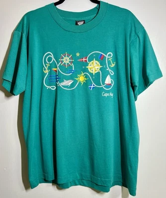 Винтажная футболка 90-х Screen Stars лучшая размер XL одинарный шов плащ май морская графика - Изображение 1 из 4