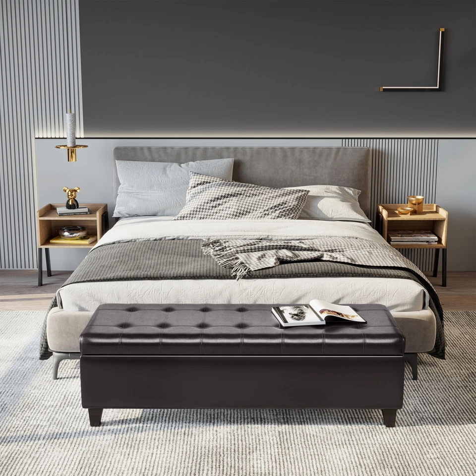 Banco otomano de almacenamiento superior acolchado 51" cuero PU organizador silla reposapiés grande Foto 1 de 1