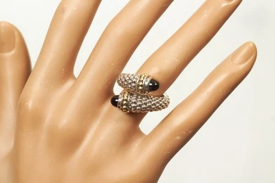 ЛАГОССКАЯ ИКРА двухцветное серебро и 18K золото и оникс крышки крест над кольцо!! - Изображение 1 из 4