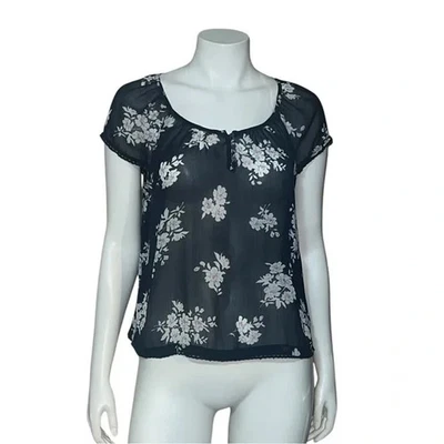Blusa para mujer Abercrombie & Fitch azul marino transparente floral mediana usada en excelente estado Foto 1 de 4