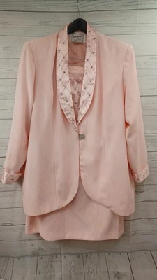 Conjunto de Traje Romántico Por Lisa Kane Chaqueta Falda Talla 22 Rosa Con Cuentas Foto 1 de 4