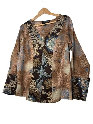 Blusa De Colección Años 90 Boho Y2K Malla Marrón Paisley Floral Bruja Campesina Grunge L-XL Foto 1 de 4