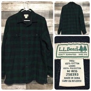 LL Bean Fleece Lined Flannel Shirt Jacket Shacket Men M Blue Green Tartan Plaid - Picture 1 of 7