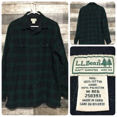 LL Bean Fleece Lined Flannel Shirt Jacket Shacket Men M Blue Green Tartan Plaid - Image 1 of 4