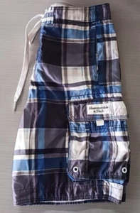 Abercrombie & Fitch Swim Trunks cargo Shorts Men's Medium Blue Plaid Drawstring - Picture 1 of 10
