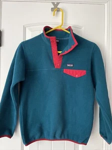 Patagonia Kids Snap T Fleece Large Blue Red Boy Youth Button Synchilla - Picture 1 of 3