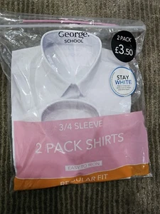 George 3/4 Sleeve Boys White School Shirts 5-6 Years Old - Picture 1 of 3