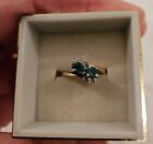 EMERALD & DIAMOND RING, VINTAGE,  9ct. GOLD, ONE CLAW MISSING, PRICE REFLECTS.