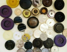 Vintage Buttons 37 Large MOP Rhinestone Fabric Plastic Metal Purple Green  AND