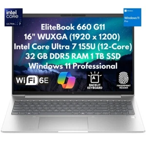 New HP EliteBook 660 G11 16" WUXGA Core Ultra 7 155U 32GB 1TB SSD IRCam FPR W11P - Picture 1 of 11