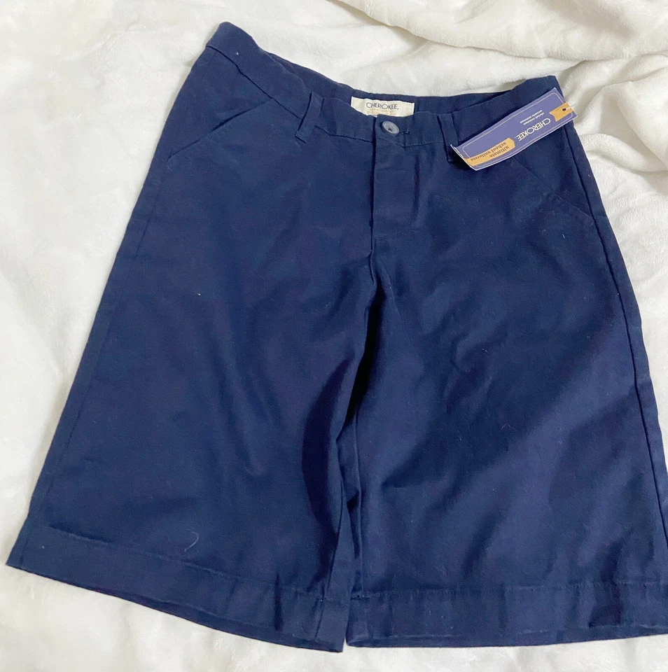 Cherokee, Youth Child Unisex Solid Navy Blue School Uniform Shorts, Size 14 - Image 1 of 4
