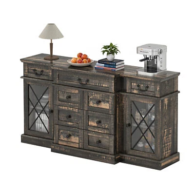 59" TV Cabinet Media Console 9 Drawer Sideboard Kitchen Storage Fits 65-inch TVs - Image 1 of 4