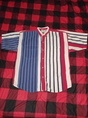 Camisa Gitano Rayas Manga Corta Roja Blanca y Azul Para Hombre Talla M Vintage Años 80  Foto 1 de 4