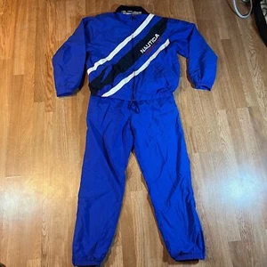 Vintage Nautica Blue Windbreaker zip Jacket sz M Pants 2pc Track WarmUp Suit - Picture 1 of 7