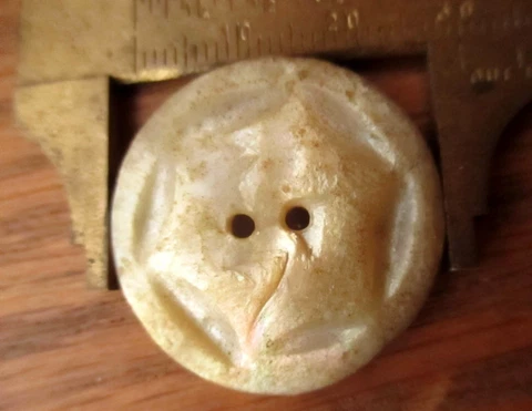 Antique Vtg 27mm  MOP HAND CARVED SHELL Dress button Cover