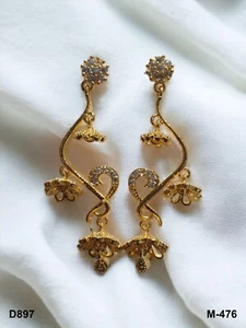 Feine Bollywood Designer Ohrstecker vergoldet indisch AD CZ - Bild 1 von 6