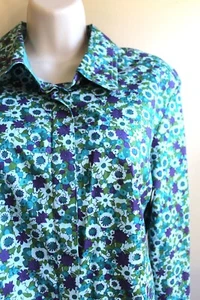 Ditsy Floral Jamaica Bay Shirt Womens L 100% Cotton Button LS Olive Blue Purple - Picture 1 of 7
