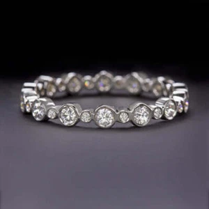 LÜNETTE BESETZT 1/2ct DIAMANT VOLLE EWIGKEIT 14K WEISSGOLD RING RUND EHERING 6,5 - Bild 1 von 6