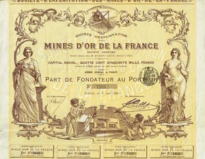 GOLDMINEN FRANKREICH 1896 Aktienzertifikat / Anleihe SCHÖNHEIT - Bild 1 von 1