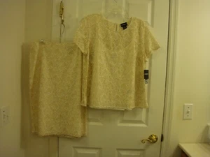 Damen Liz Claiborne Elfenbein & Gold Spitze elegant 2-teiliges Rock Set Rock 12 Top XL neu - Bild 1 von 7