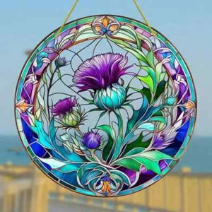Flor de Cardo Púrpura Atrapasol Efecto Vitral Colgante Decoración Regalo - Imagen 1 de 4