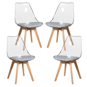 4x Sillas de Comedor, Transparente Silla diseño con PU Asiento Acolchado Gris - Imagen 1 de 11