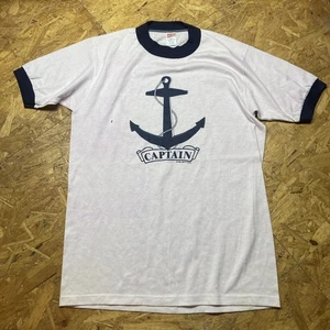 Vintage Captain 70’s Sailor T-Shirt Ringer Herren M weiß navy c3 - Bild 1 von 3