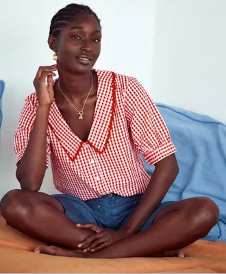 Brora Gingham Blouse Size UK 6 Red Checked Chelsea Collar-BNWOT - Image 1 of 4