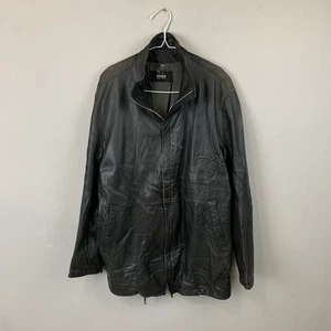 Vintage 90s Hugo Boss 100% Lambskin leather Coat Jacket Men’s Size 54 Brown - Picture 1 of 13