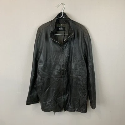 Chaqueta Abrigo Hugo Boss Vintage Años 90 100% Piel de Cordero Cuero Hombre’s Talla 54 Marrón Foto 1 de 4