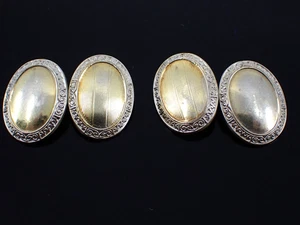 Vintage PS Co doppelseitige ovale Manschettenknöpfe goldfarben gravierter Rand Art Deco - Bild 1 von 19