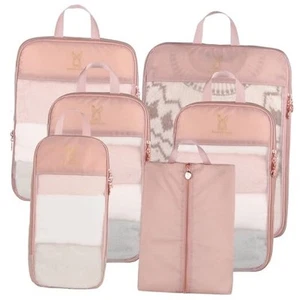 See Through Expandable Compression Packing 6 Set(L+M+S*2+XS+Shoe bag) Pink - Picture 1 of 7