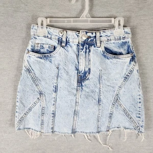 Boohoo Skirt Womens Size 2 Blue Acid Wash Denim Raw Hem Mini Distressed Y2K - Picture 1 of 13