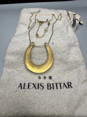 Alexis Bittar VTG Golden Lucite Horseshoe Pendant Necklace Gold Tone 16-19” - Image 1 of 4