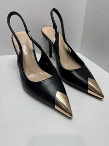 Berness Vega Slingback Black Womens High Heel Pumps Golden Tip Stiletto Shoes - Picture 1 of 11