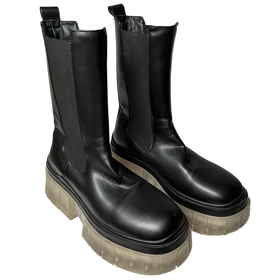 Bershka Botas de Plataforma Gruesas Negras 40 (US 10) Suela Media Pantorrilla Grunge Y2K Foto 1 de 4